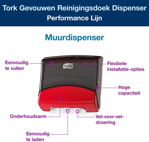 Dispenser Tork W4 654008 nonwoven zwart/rood-2