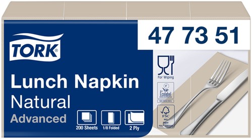 Servetten Tork 477351 2laags 33x33cm naturel 200st.