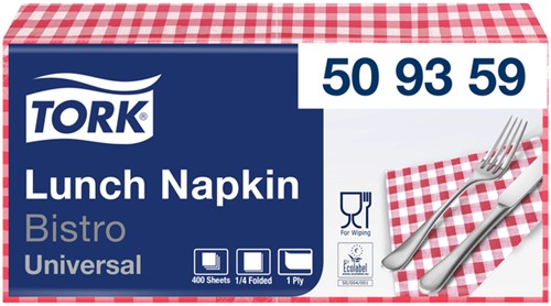 Servetten Tork 509359 1laags 32x32cm rood 400st.