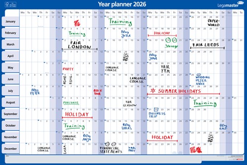 Jaarplanner 2026 Legamaster 90x60cm horizontaal gelamineerd en oprolbaar Engelstalig-2