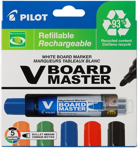 Viltstift PILOT Begreen whiteboard rond assorti 2.3mm 5stuks