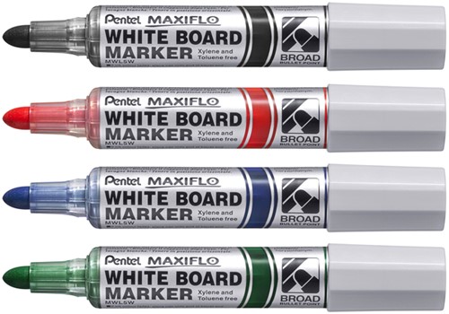 Viltstift Pentel MWL5M Maxiflo whiteboard assorti 3mm 4stuks-3