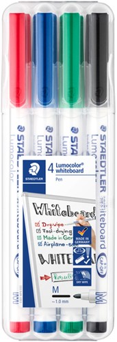Viltstift Staedtler 301 whiteboard rond assorti 1mm 4stuks