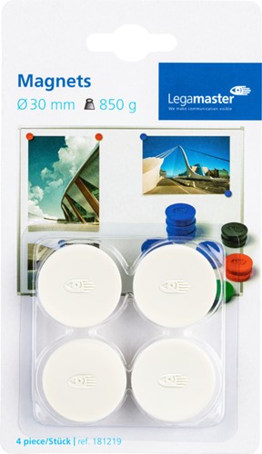 Magneet Legamaster 30mm 850gr wit 4stuks