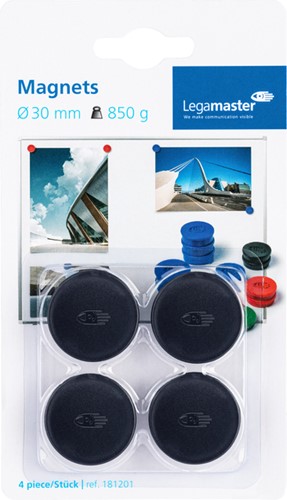 Magneet Legamaster 30mm 850gr zwart 4stuks