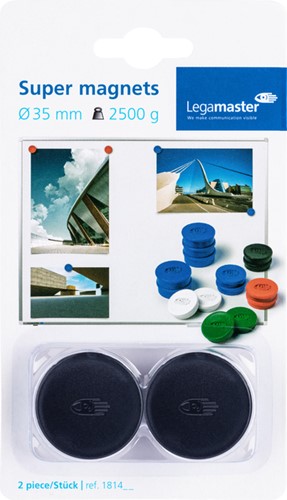 Magneet Legamaster 35mm super 2500gr zwart 2stuks