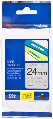 Labeltape Brother P-touch TZE-M951 24mm zwart op zilver