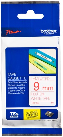 Labeltape Brother P-touch TZE-222 9mm rood op wit