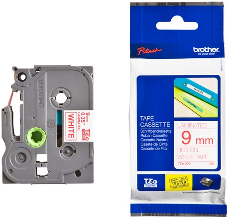 Labeltape Brother P-touch TZE-222 9mm rood op wit-3