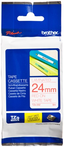 Labeltape Brother P-touch TZE-252 24mm rood op wit