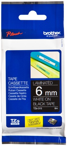 Labeltape Brother P-touch TZE-315 6mm wit op zwart