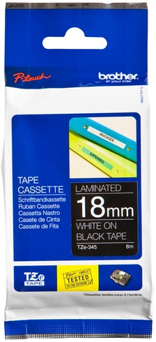 Labeltape Brother P-touch TZE-345 18mm wit op zwart