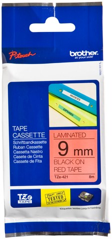 Labeltape Brother P-touch TZE-421 9mm zwart op rood