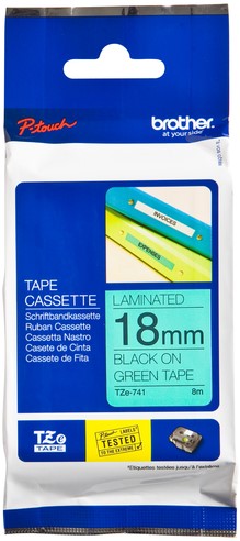 Labeltape Brother P-touch TZE-741 18mm zwart op groen