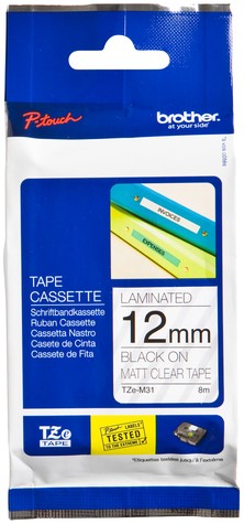 Labeltape Brother P-touch TZE-M31 12mm zwart op mat transparant