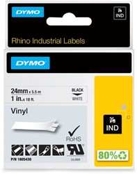 Labeltape Dymo Rhino 18054 vinyl 24mmx5.5m zwart op wit