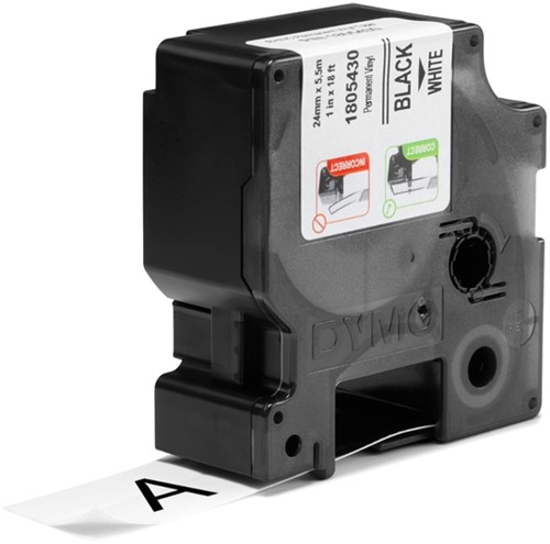 Labeltape Dymo Rhino 18054 vinyl 24mmx5.5m zwart op wit-2