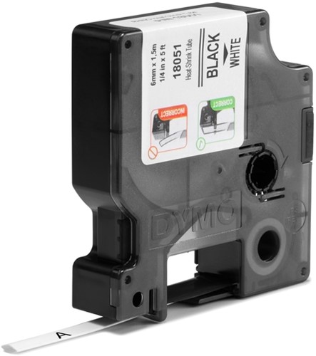 Labeltape Dymo Rhino 18051 krimpkous 6mmx1.5m zwart op wit-2