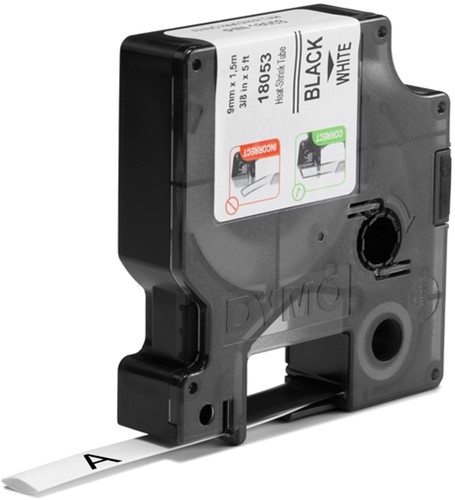 Labeltape Dymo Rhino 18053 krimpkous 9mmx1.5m zwart op wit-2