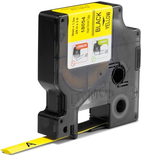 Labeltape Dymo Rhino 18054 krimpkous 9mmx1.5m zwart op geel-2