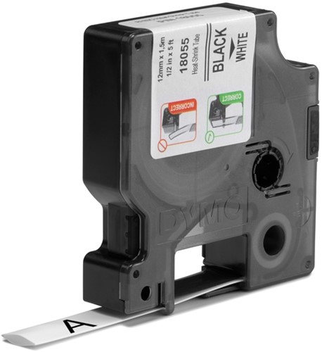 Labeltape Dymo Rhino 18055 krimpkous 12mmx1.5m zwart op wit-2