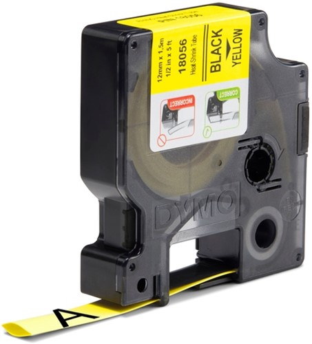 Labeltape Dymo Rhino 18056 krimpkous 12mmx1.5m zwart op gl-2