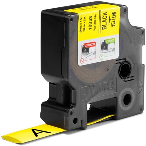 Labeltape Dymo Rhino 18058 krimpkous 19mmx1.5m zwart op gl-2