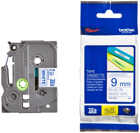 Labeltape Brother P-touch TZE-223 9mm blauw op wit-3