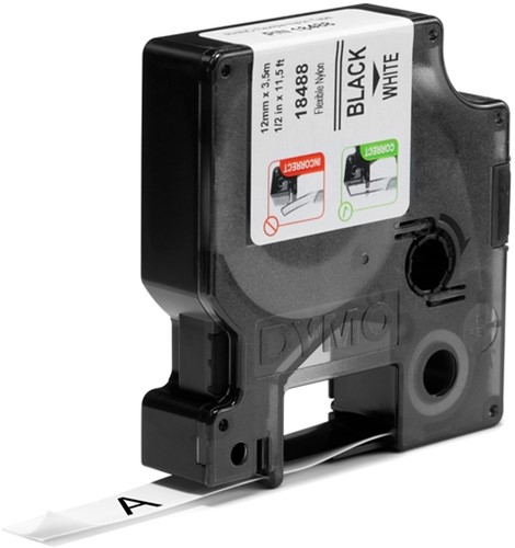 Labeltape Dymo Rhino 18488 nylon 12mmx3.5m zwart op wit-2