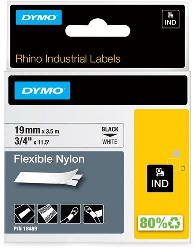 Labeltape Dymo Rhino 18489 nylon 19mmx3.5m zwart op wit