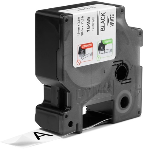 Labeltape Dymo Rhino industrieel nylon 19mm zwart op wit-2