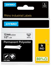 Labeltape Dymo Rhino 18483 polyester 12mmx5.5m zwart op wt