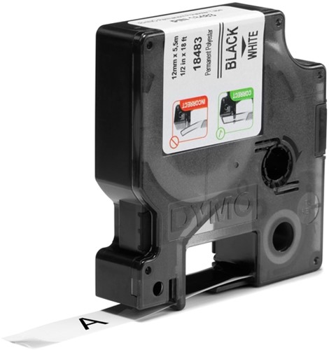 Labeltape Dymo Rhino 18483 polyester 12mmx5.5m zwart op wt-2