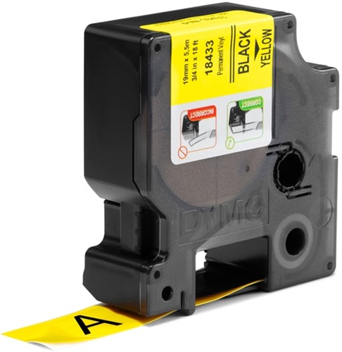 Labeltape Dymo Rhino 18433 vinyl 19mmx5.5m zwart op geel-2