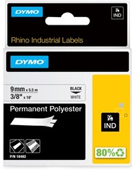 Labeltape Dymo Rhino 18482 polyester 9mmx5.5m zwart op wit