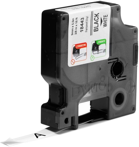 Labeltape Dymo Rhino 18443 vinyl 9mmx5.5m zwart op wit-2