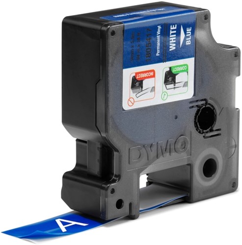 Labeltape Dymo Rhino 18054 19mmx5.5m vinyl wit op blauw-2