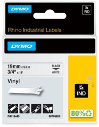 Labeltape Dymo Rhino 18445 vinyl 19mmx5.5m zwart op wit