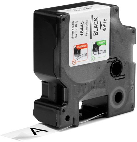 Labeltape Dymo Rhino 18445 vinyl 19mmx5.5m zwart op wit-2