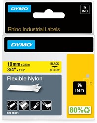 Labeltape Dymo Rhino 18491 nylon 19mmx3.5m zwart op geel