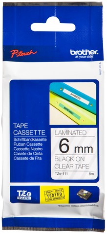 Labeltape Brother P-touch TZE-111 6mm zwart op transparant