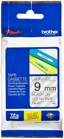 Labeltape Brother P-touch TZE-121 9mm zwart op transparant