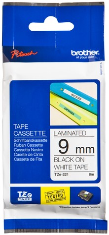 Labeltape Brother P-touch TZE-221 9mm zwart op wit