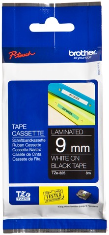 Labeltape Brother P-touch TZE-325 9mm wit op zwart