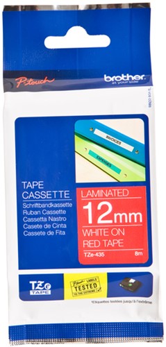 Labeltape Brother P-touch TZE-435 12mm wit op rood