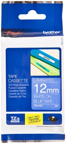 Labeltape Brother P-touch TZE-535 12mm wit op blauw