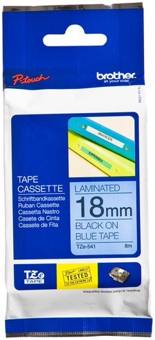 Labeltape Brother P-touch TZE-541 18mm zwart op blauw