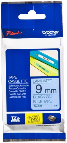 Labeltape Brother P-touch TZE-521 9mm zwart op blauw