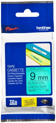 Labeltape Brother P-touch TZE-721 9mm zwart op groen