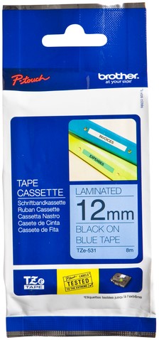 Labeltape Brother P-touch TZE-531 12mm zwart op blauw